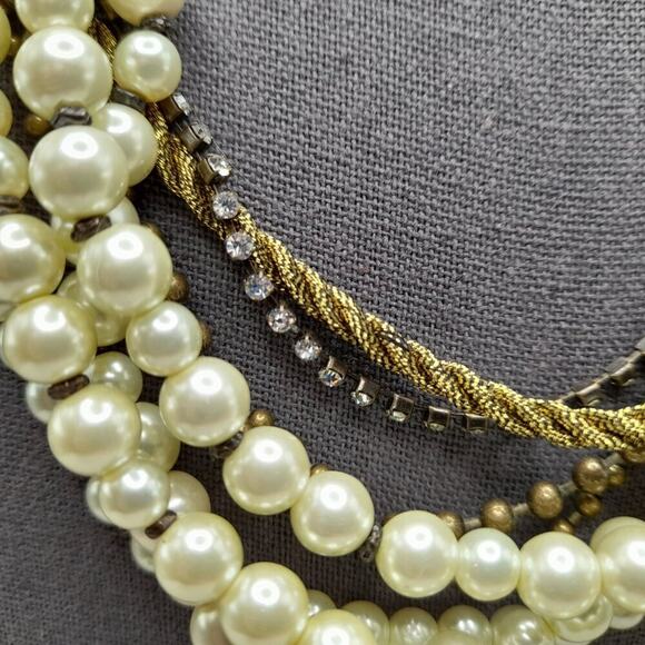 Chico's Faux Pearl Rhinestone Cord Necklace, 8 Strands, 22 Inches - Picture 2 of 12